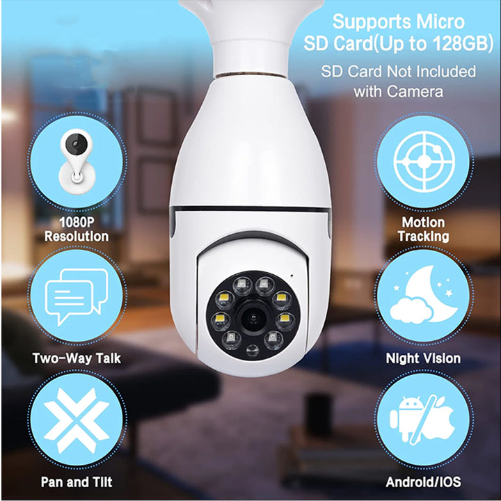 E27 bulb base 5G Wireless Panoramic WiFi Camera HD 1080P With Night Vision and Motion Sensor