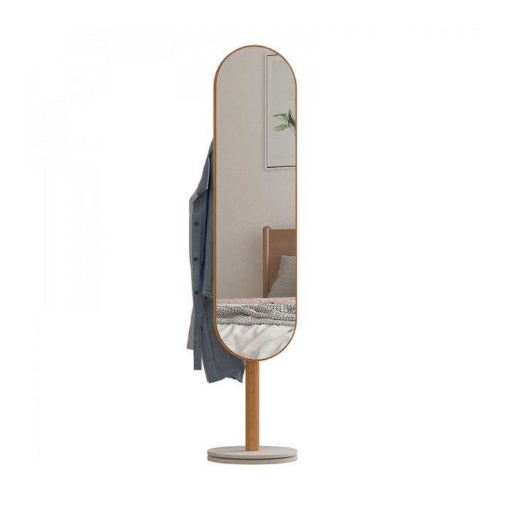 Modern Rotatable Mirror With 360° Rotating Wooden Base