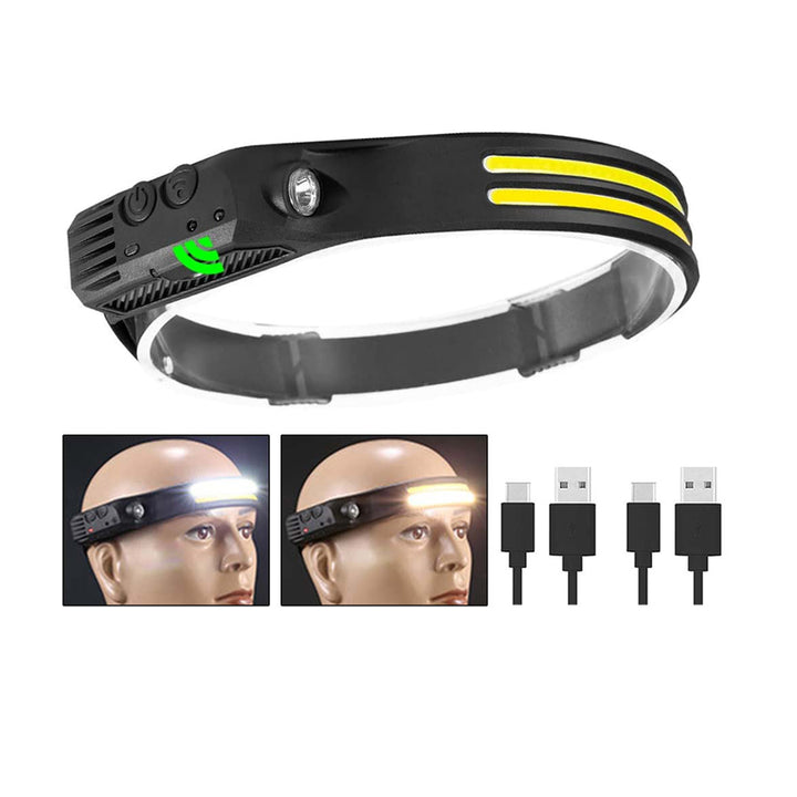 COB Headlamp with 5 Adjustable Modes, Waterproof and Support Multiple USB Device Charging