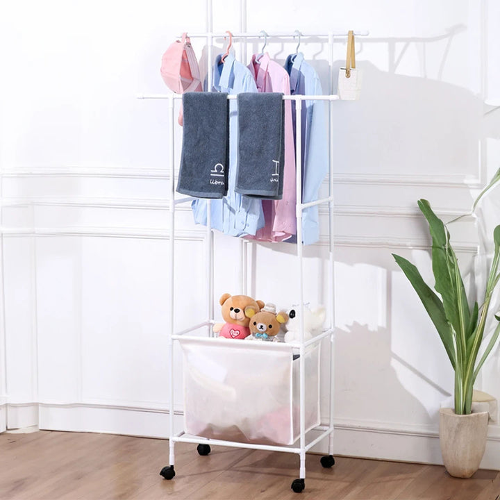 Double Metal Clothes Hanging Rack with Storage Bag and 4 360 Degree Swivel Wheels