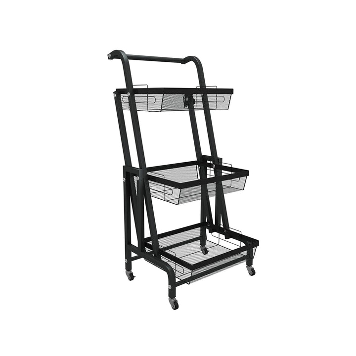 3 Tier Foldable Kitchen Cart for Multifunctional Use With Four Wheels