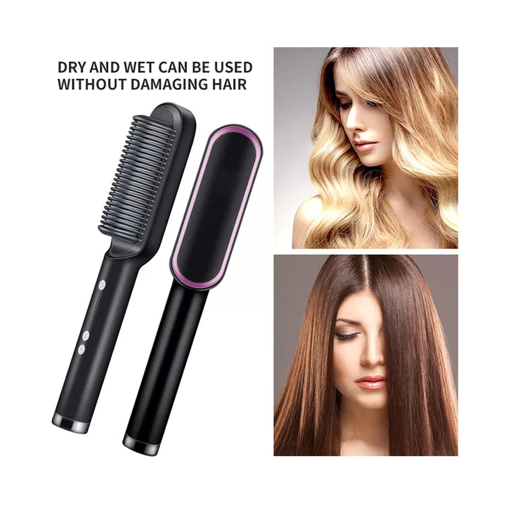 Professional Electric Hair Straightener & Curling Brush 2 in 1with Intelligent Temperature Control