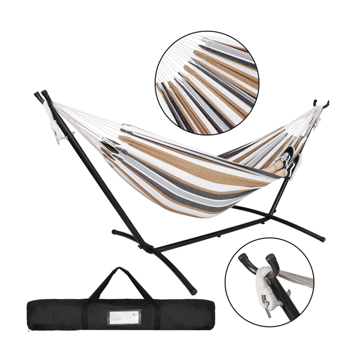 Double Oversized Hammock with Metal Stand and Carrying Bag