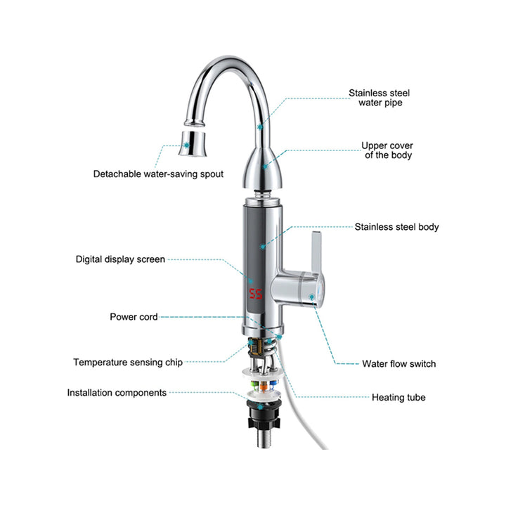 High-quality Faucet is Equipped with Stainless Steel Internal Heater with LED Display, Rotatable