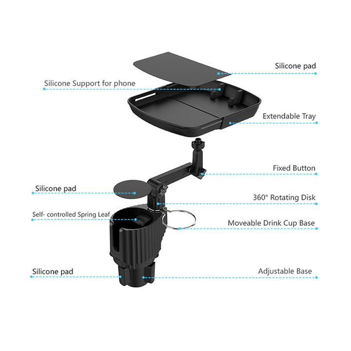 Car Cup Holder With Food Tray and a place to install the phone