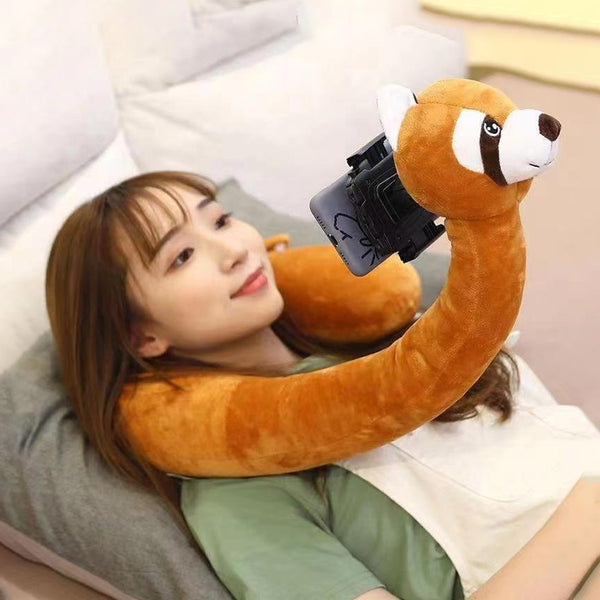 U-shaped Cartoon Animal Pillow Mobile Phone Holder Neck Hanging Adjustable Lazy Bracket