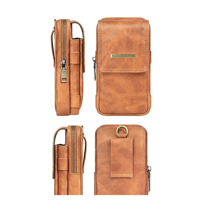 PULOKA High Quality Large Capacity Leather Multi-Layer Waterproof Mobile Bag