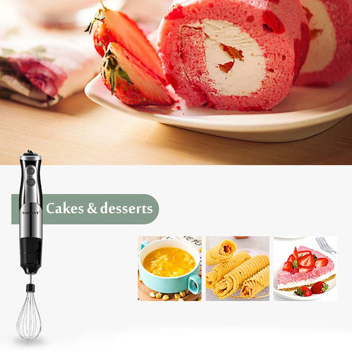 SOKANY 8-in-1 Stainless Steel Sauces Electric Hand Mixer Whisk Meat Grinder Egg Smoothie Paste Blender Eggbeater