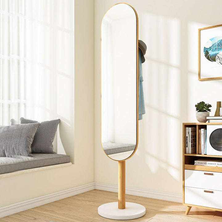 Modern Rotatable Mirror With 360° Rotating Wooden Base