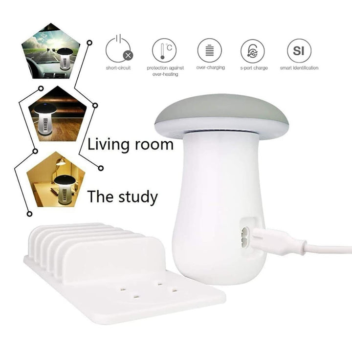 Mushroom Light Desktop Charging Station 5 USB Port 3.0 Fast Charging