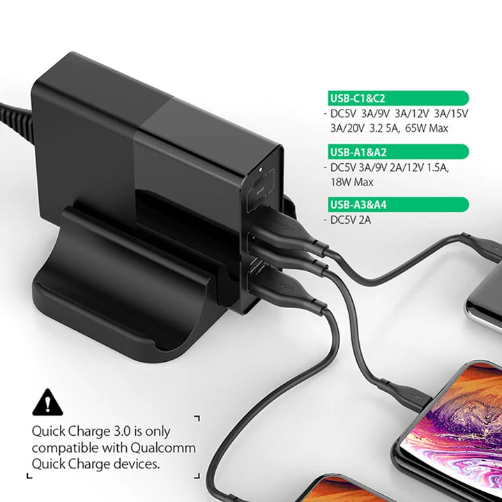 Devia Extreme 75W PD 6-Port Desktop Adapter, 65W Power Delivery Type C & 4 USB A Ports Quick Charger