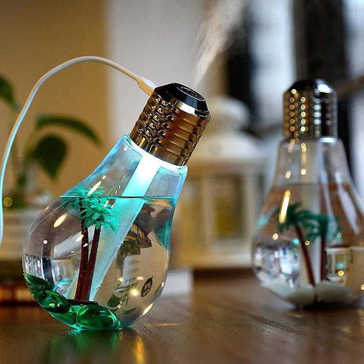 USB Portable Desktop Bulb Air Humidifier, Ultrasonic Humidifier with On/Off 7 Color Changing LED Night Lights