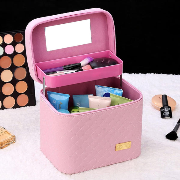 Makeup Case with Mirror and Foldable Inner Drawer Suitable for All Cosmetics
