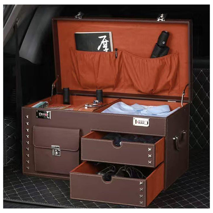 Portable and Multi-Use Car Organizer Box Made of High-Quality Leather