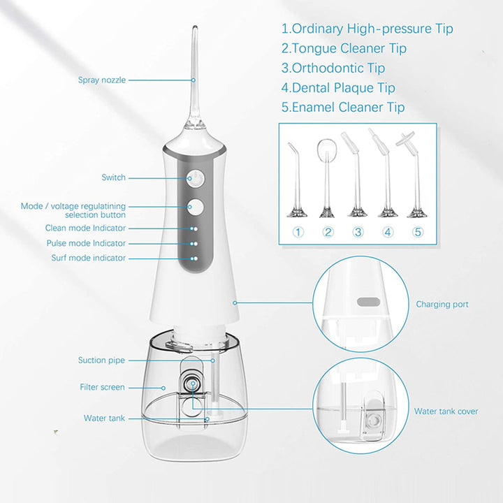 Water Flosser Cordless Teeth Cleaner Dental Oral Irrigator Flosser IPX6 Waterproof