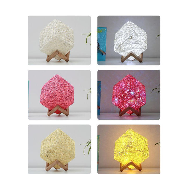 Creative Nordic Simple Led Table Lamp Square Rattan Rope Rattan Ball Led Lamp 