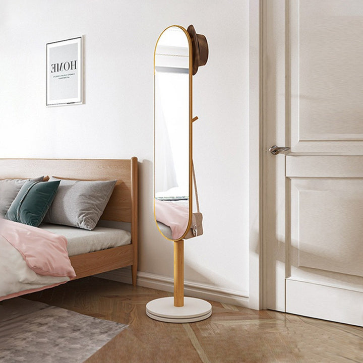 Modern Rotatable Mirror With 360° Rotating Wooden Base