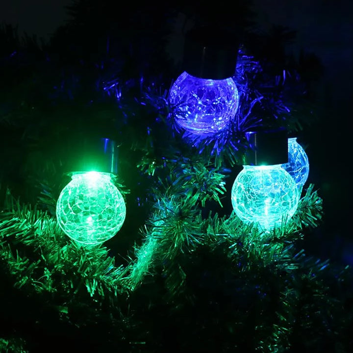 4PCS/ Pack Solar Landscape Lighting Hanging Lamp Crack Glass Ball LED Lights