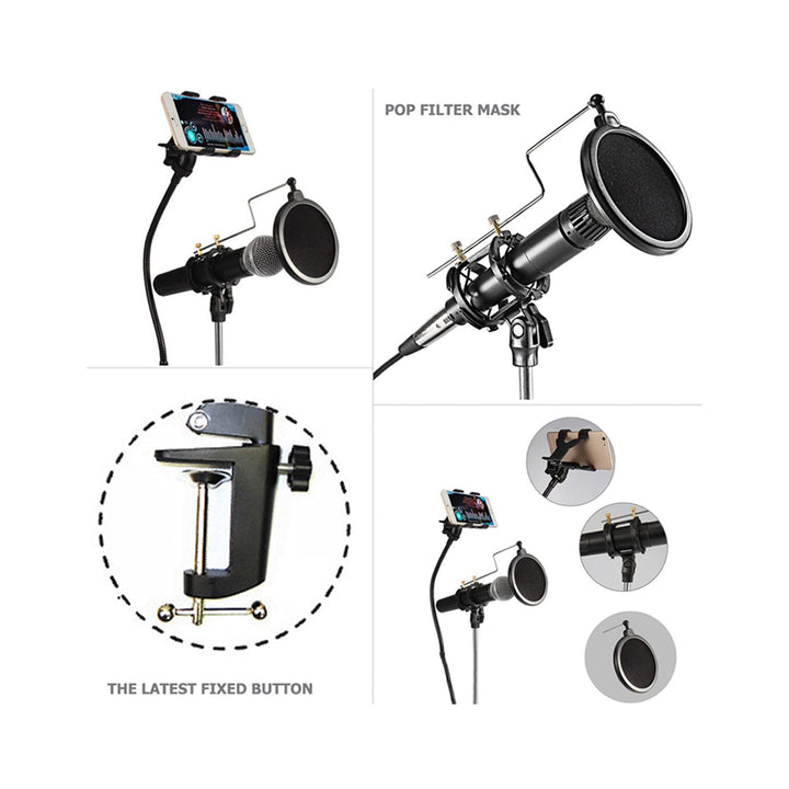 3 in 1 Proffessional Tripod Microphone & Phone Stand (Floor Type) Support With Angle Adjustment