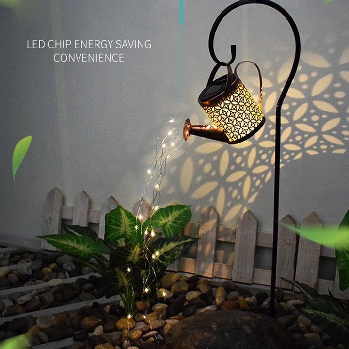 Solar LED Garden Lawn Lamp Creative Watering Can Sprinkles Star Type Shower Art Light