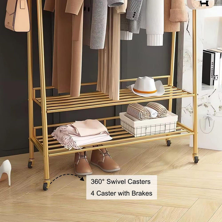 Metal Clothes Stand with 8 Hooks and 2-Tier Bottom Storage Rack