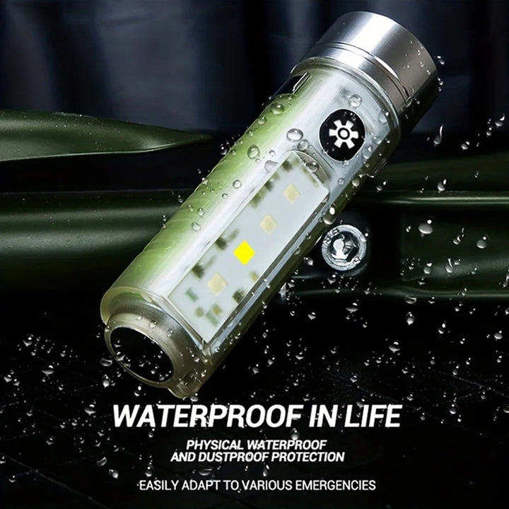 Rechargeable Waterproof Mini Handheld Magnetic Flashlight with Front and Side Light 