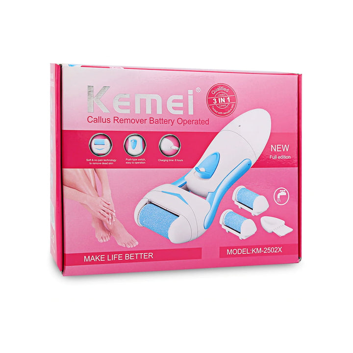 Kemei KM - 2502 New 3 in 1 Portable Electric Lady Foot Callus Remover with 2 Replaceable Heads