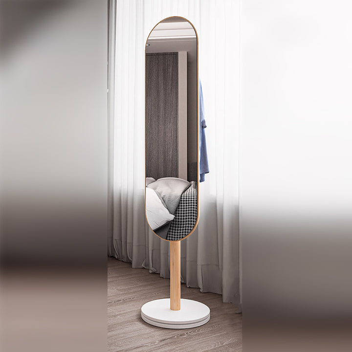 Modern Rotatable Mirror With 360° Rotating Wooden Base
