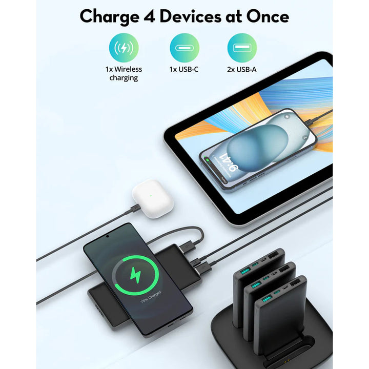  RAVPower RP-PB251 Multi-Port Power Station (2 USB-A Charging Ports, 1 USB-C Charging Port) with 4 * 10000mAh Batteries
