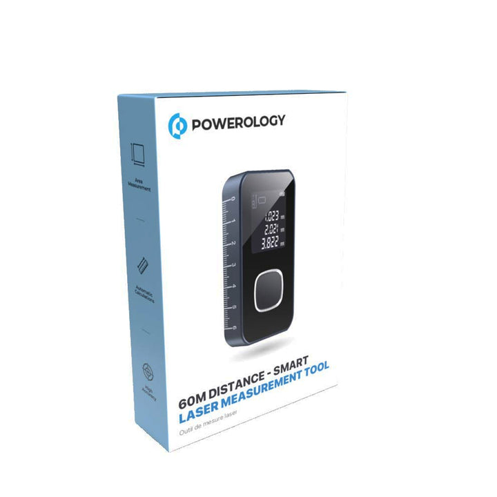 Powerology Laser Distance Measurer Up to 60M with a Rechargeable Digital Display