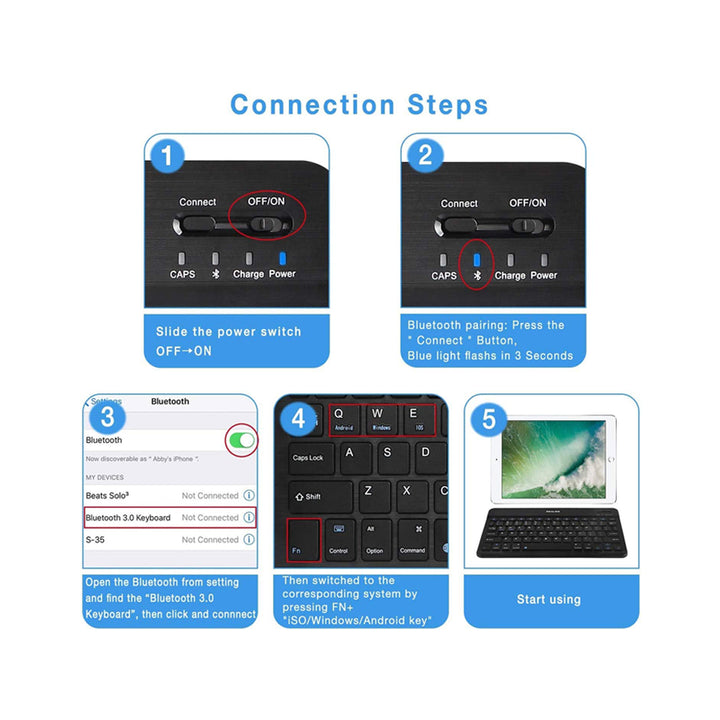 Wireless Bluetooth Keyboard Ultra-Thin Sleek Design for PC and Mobile Devices