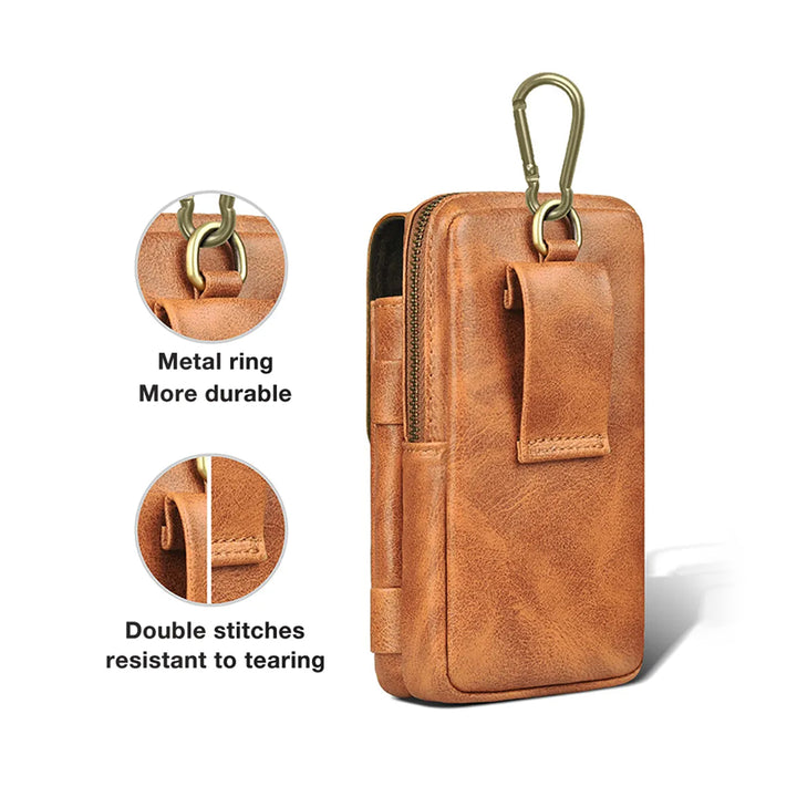 PULOKA High Quality Large Capacity Leather Multi-Layer Waterproof Mobile Bag