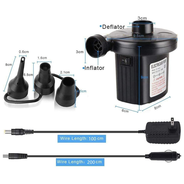 Portable Electric Air Pump Quick-Fill Inflator/ Deflator with 3 Nozzles