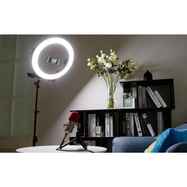 LC-16-II Ring 38 cm LED Light Blogger Lamp with Phone Clip and Mirror Selfie Set With Tripod