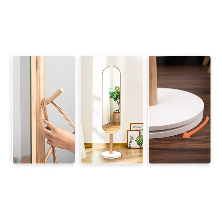 Modern Rotatable Mirror With 360° Rotating Wooden Base