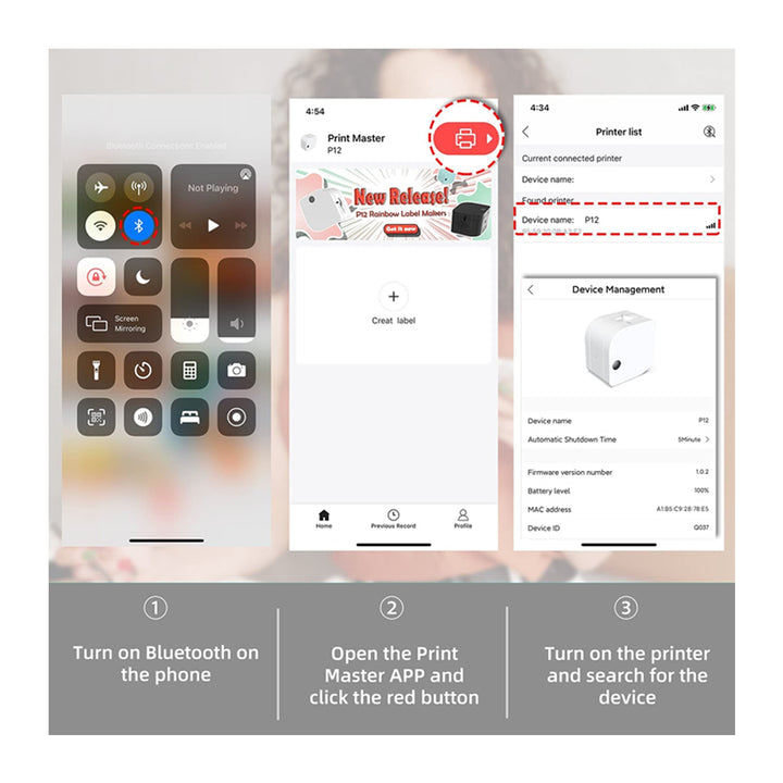 Phomemo P12 Mini Size Label Printer Bluetooth Label Maker with Tape