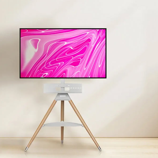 Porodo PD-ATVFTS-WH Wooden Tripod TV Stand for (32-65) Inch TVs