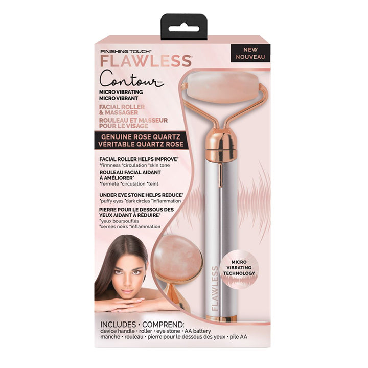 Finishing Touch Flawless Contour Vibrating Rose Quartz Facial Roller & Massager