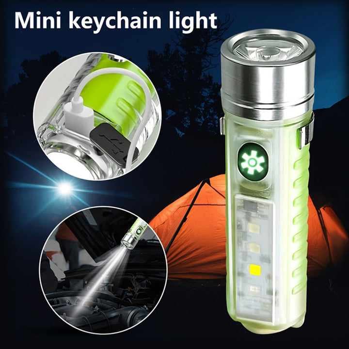 Rechargeable Waterproof Mini Handheld Magnetic Flashlight with Front and Side Light 