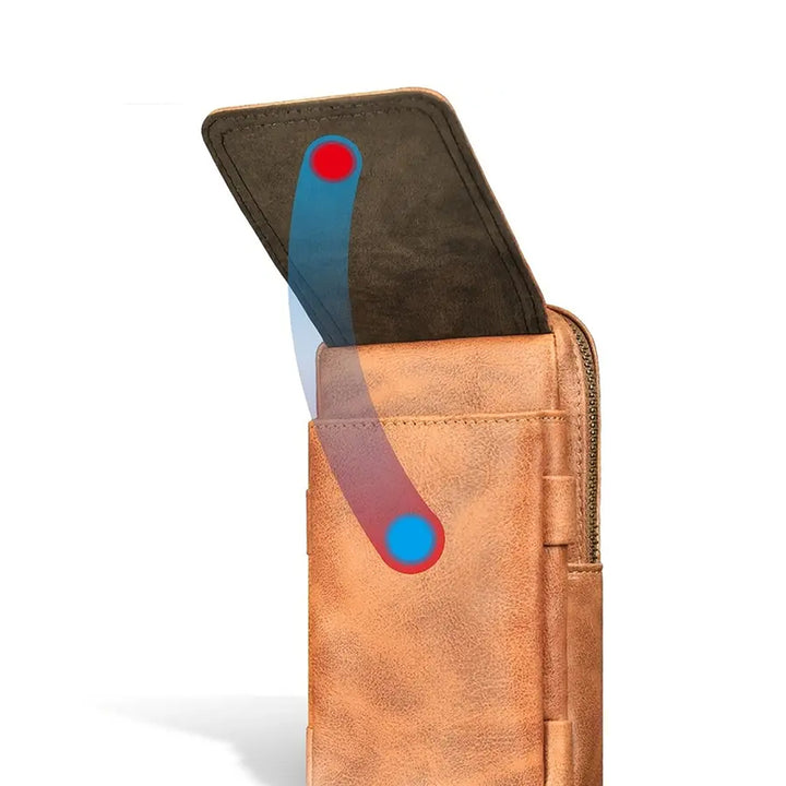 PULOKA High Quality Large Capacity Leather Multi-Layer Waterproof Mobile Bag