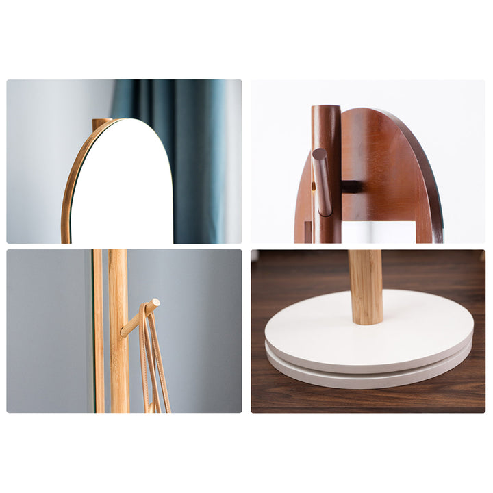 Modern Rotatable Mirror With 360° Rotating Wooden Base