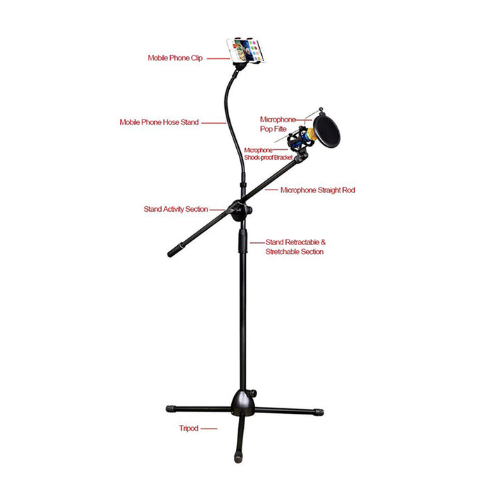 3 in 1 Proffessional Tripod Microphone & Phone Stand (Floor Type) Support With Angle Adjustment