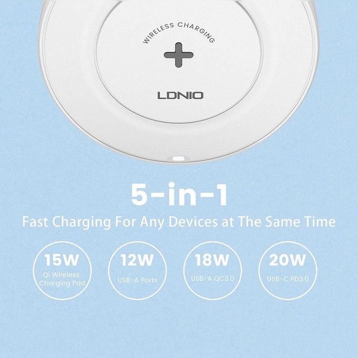 LDNIO 32W Desktop Wireless Charging Station with 4-Port PD/QC3.0 Fast Charging