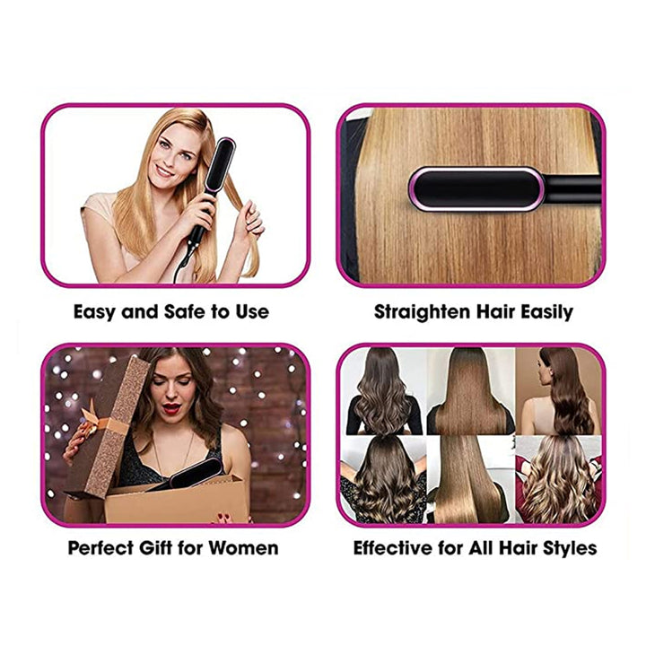 Professional Electric Hair Straightener & Curling Brush 2 in 1with Intelligent Temperature Control