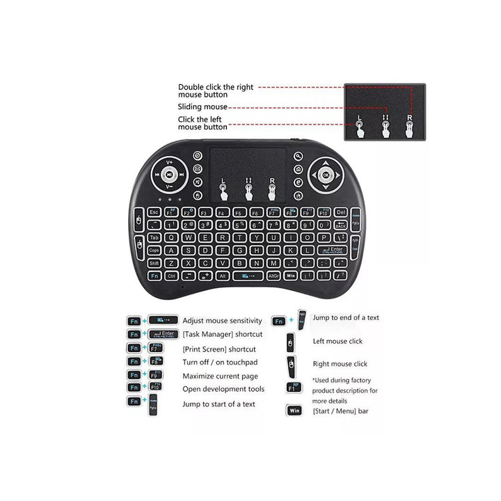 Mini Backlit Wireless Keyboard with Touchpad & Built in Lithium Battery (2.4G)