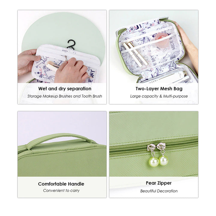 Portable Cosmetic Bag Travel Wash Bag Hanging Organizer Bag Foldable Toiletry Bathroom Bag 