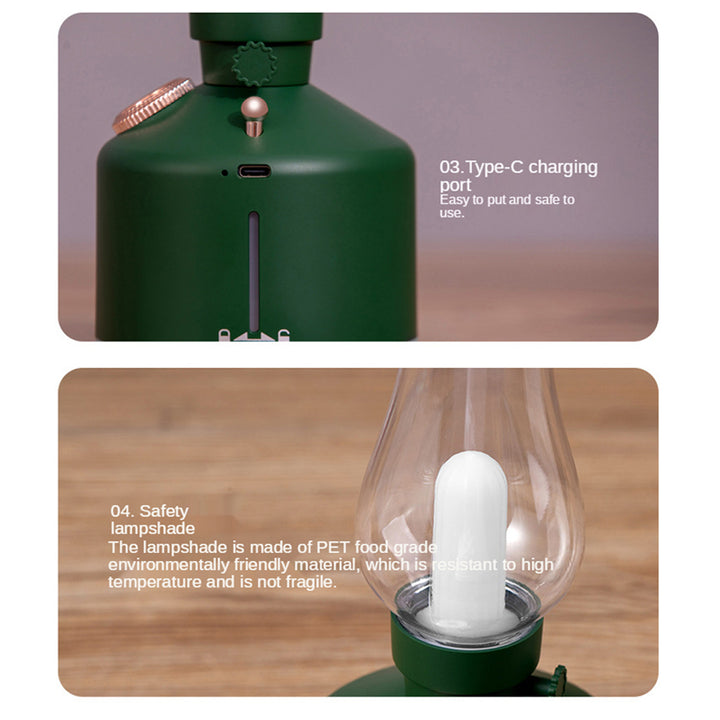 Portable Air Humidifier with Retro Style USB rechargeable LED Night Light Kerosene Bedside Lamp