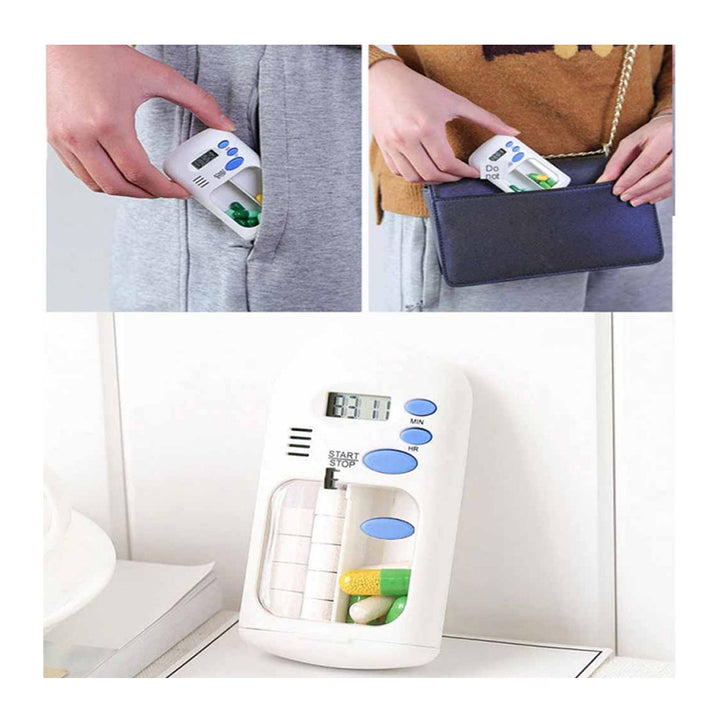 Automatic Pill Reminder Box Small Portable Efficient Setting Dispenser with LED Display 