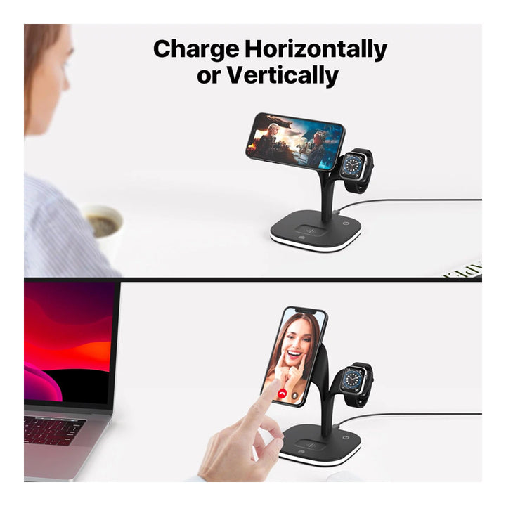 5 in 1 charger with wireless charging base magnetic station for fast charging 15W with LED desk lamp