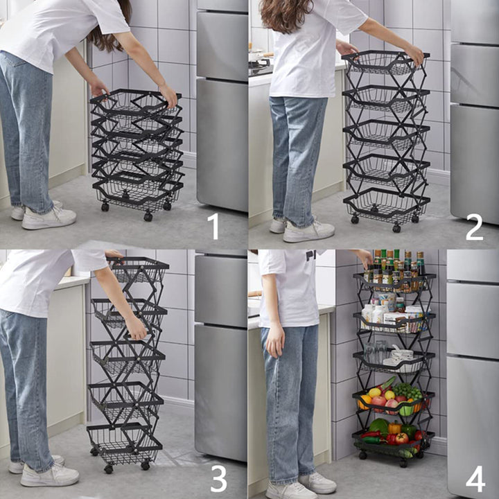 Expandable Kitchen Storage Cart Rolling Basket with 4 Wheels (3 - 4 - 5) Layers